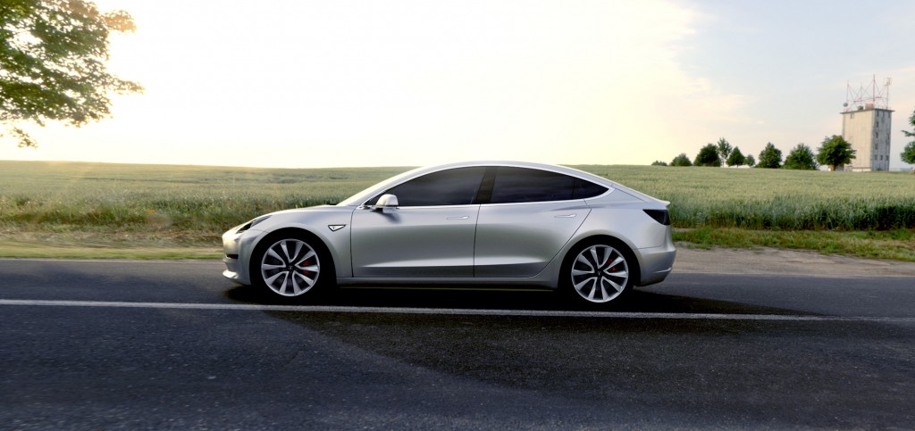 Tesla Model 3 Side View Silver Color