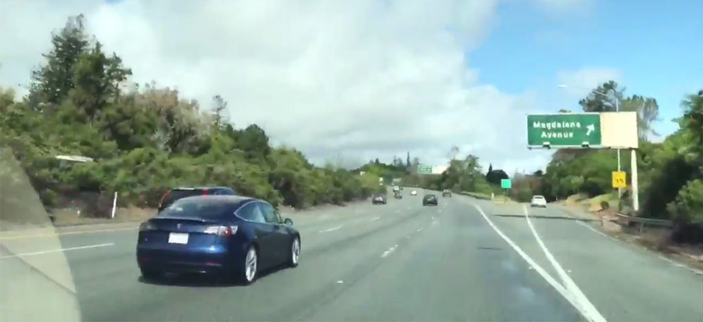 Blue Tesla Model 3 Spotted Running On Highway
