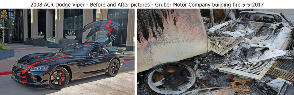 Dodge Viper before and after the fire at Gruber Motor Company
