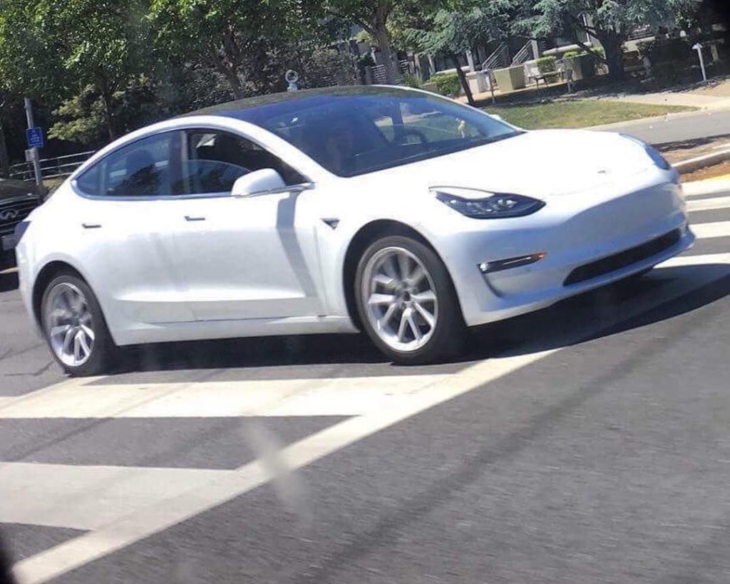 White Tesla Model 3 Spotted Palo Alto, CA - Front View