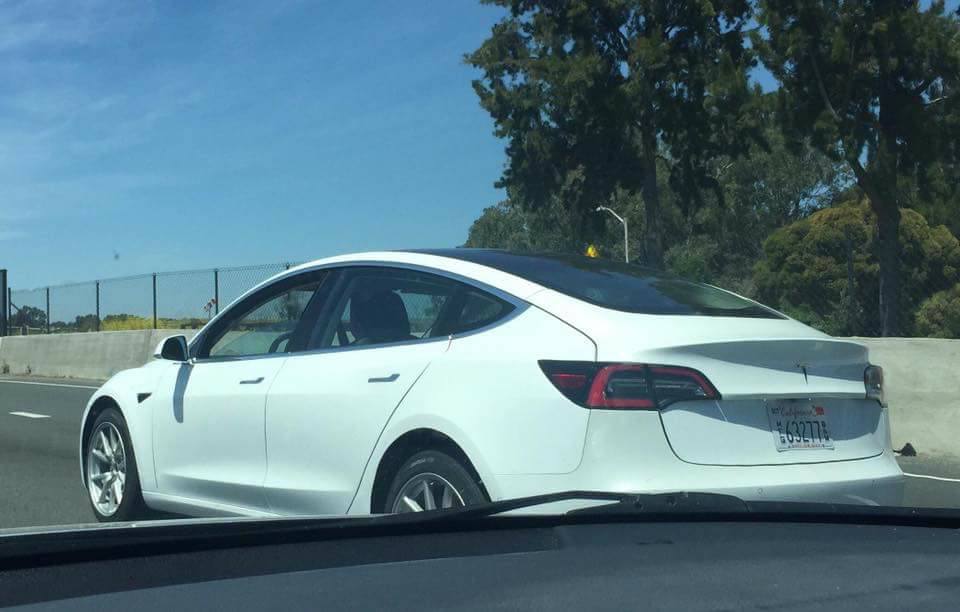 White Tesla Model 3 Spotted Palo Alto, CA - Rear View