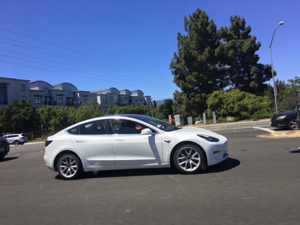 White Tesla Model 3 Spotted Palo Alto, CA - Side Profile