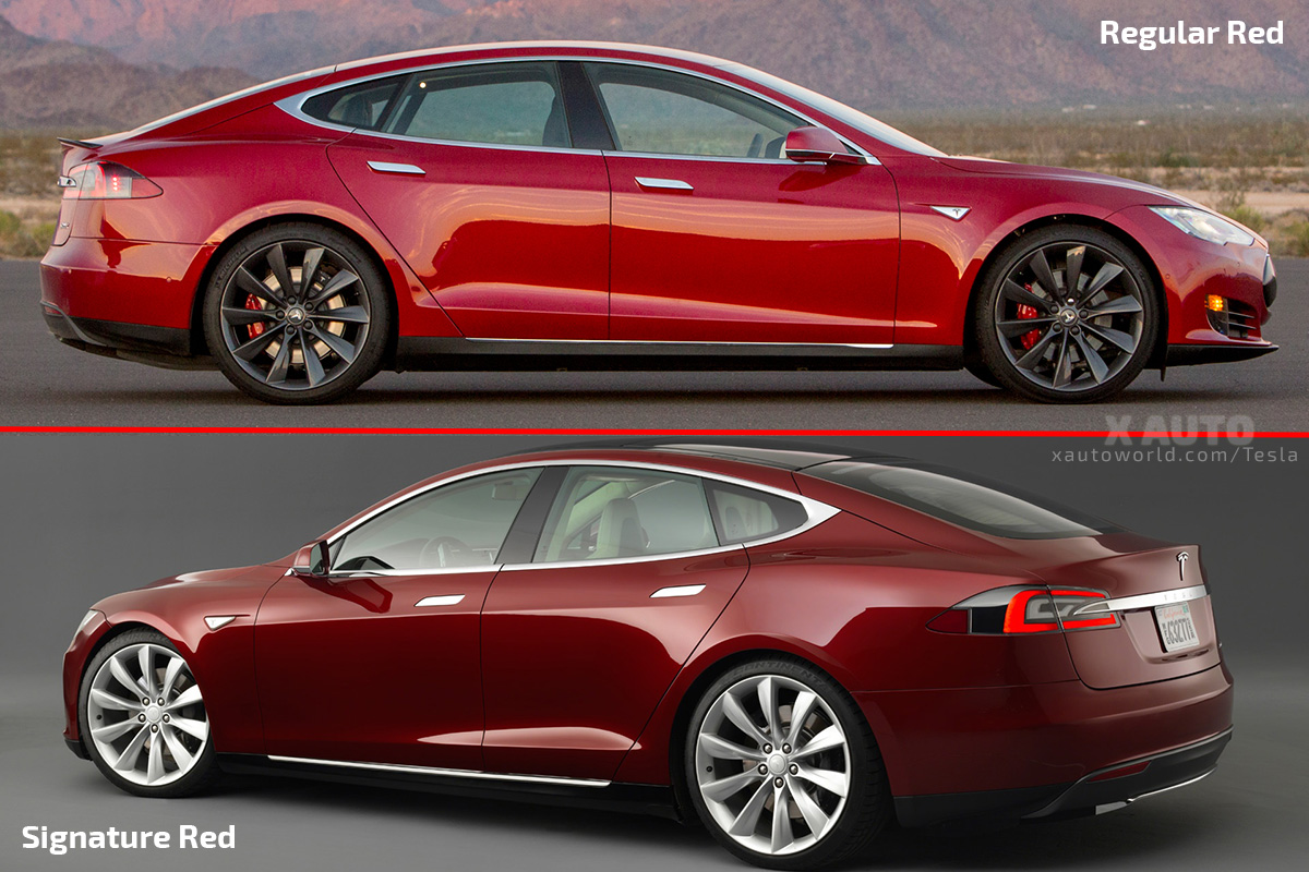 Regular vs Signature Red on a Tesla Model S