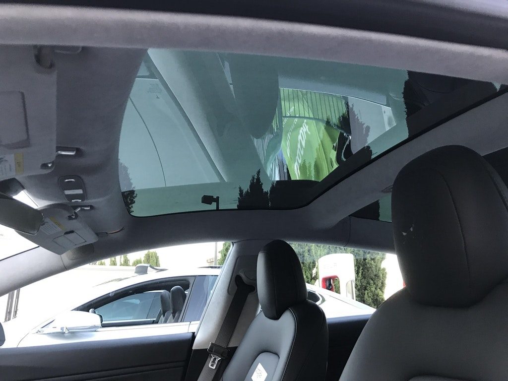 Tesla Model 3 glass roof from inside