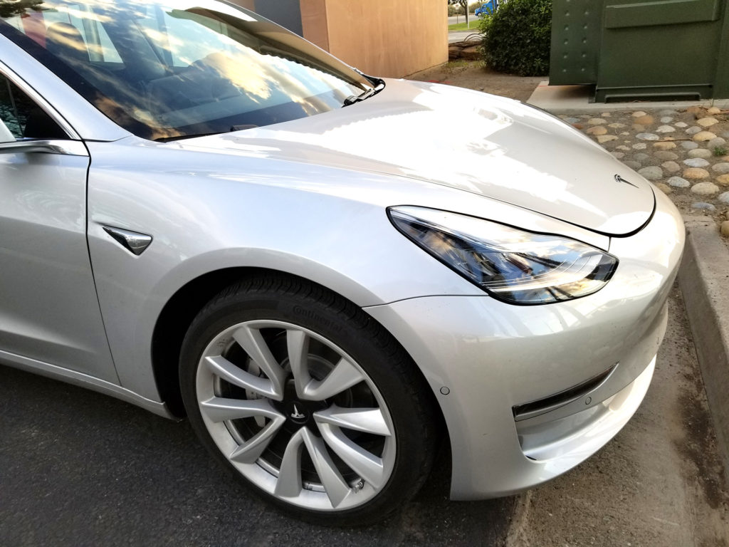 Tesla Model 3 Front View - Spotted at Harris Ranch, CA