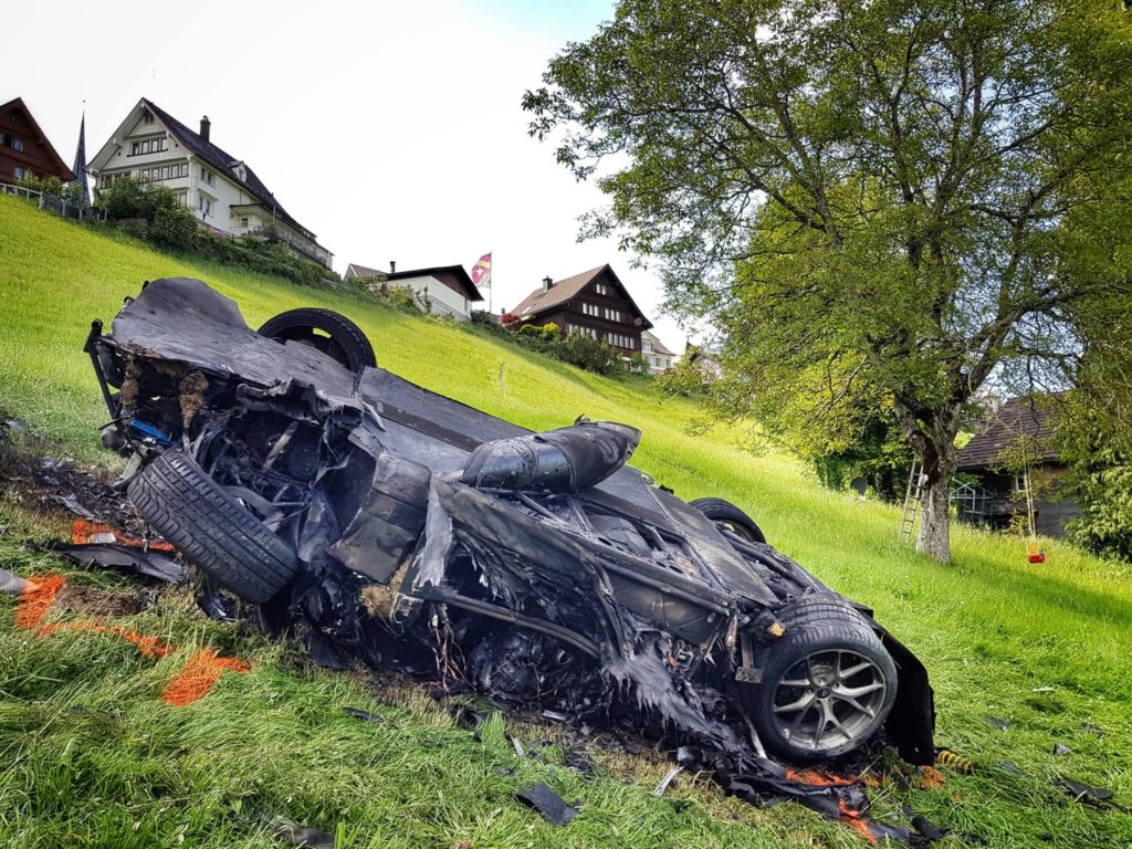 Rimac Concept One after crash and burn in Switzerland at the filming of The Grand Tour