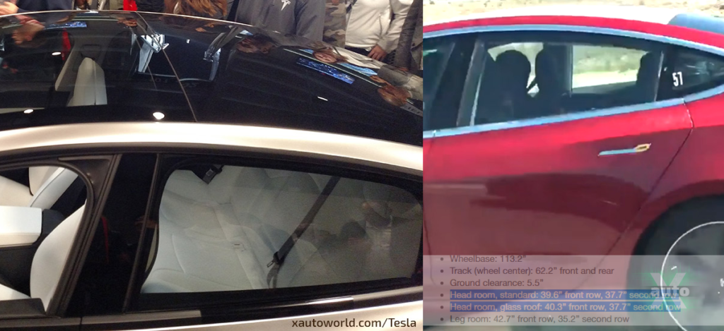 Tesla Model 3 Standard Roof and Glass Roof