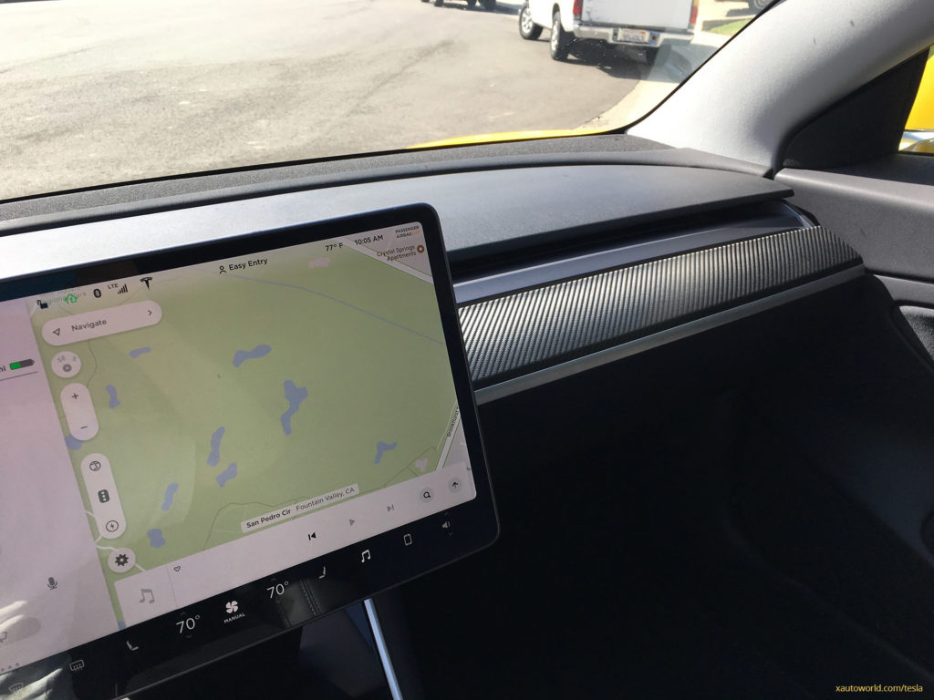 Yellow Tesla Model 3 - Carbon Fiber Dashboard