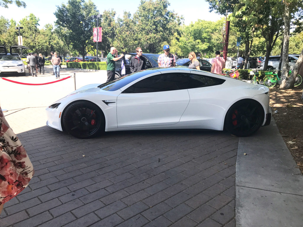 White Tesla Roadster Prototype at the 2018 Tesla Shareholder Meeting - Side View