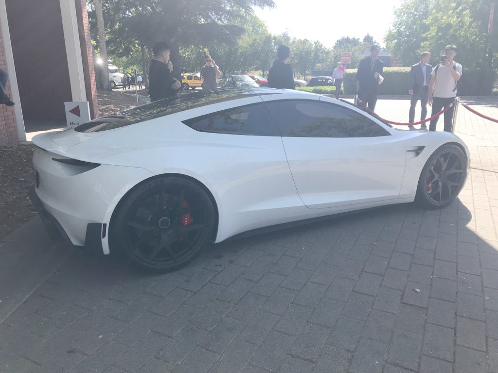 White Tesla Roadster Prototype at the 2018 Tesla Shareholder Meeting - Side View