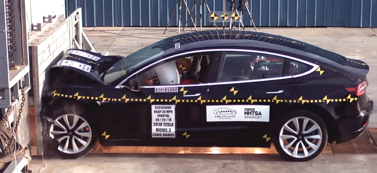 Tesla Model 3 safety crash testing by NHTSA - 5-star in all categories
