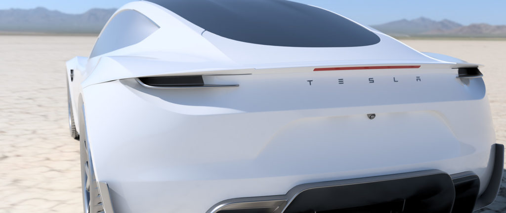 2020 Tesla Roadster Render in White - Rear View