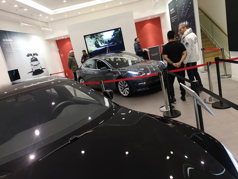 Tesla Model 3 on display at the Tesla Store in Düsseldorf, Germany.