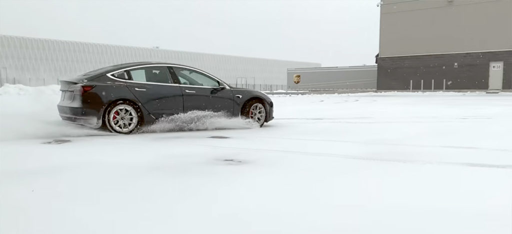 Tesla Model 3 Snow Drift with Track Mode