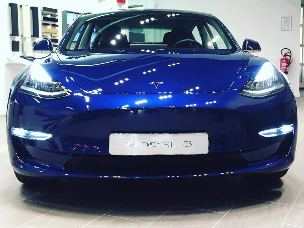 Tesla Model 3 at the Tesla Showroom in Zaventem, Belgium