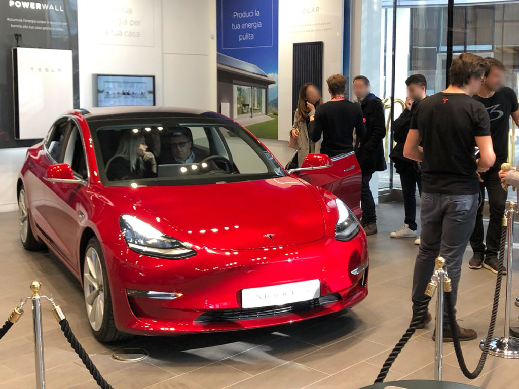 Tesla Model 3 Europe display at the Tesla Store in Milan, Italy