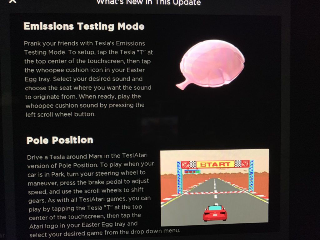 Tesla 201.48.12 update release notes - Fart App & Pole Position