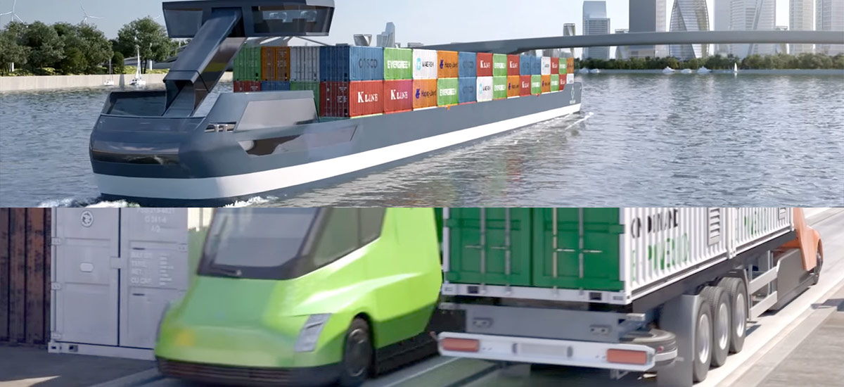 Tesla Semi Trucks and Electric Vessels for inland shipping in Europe