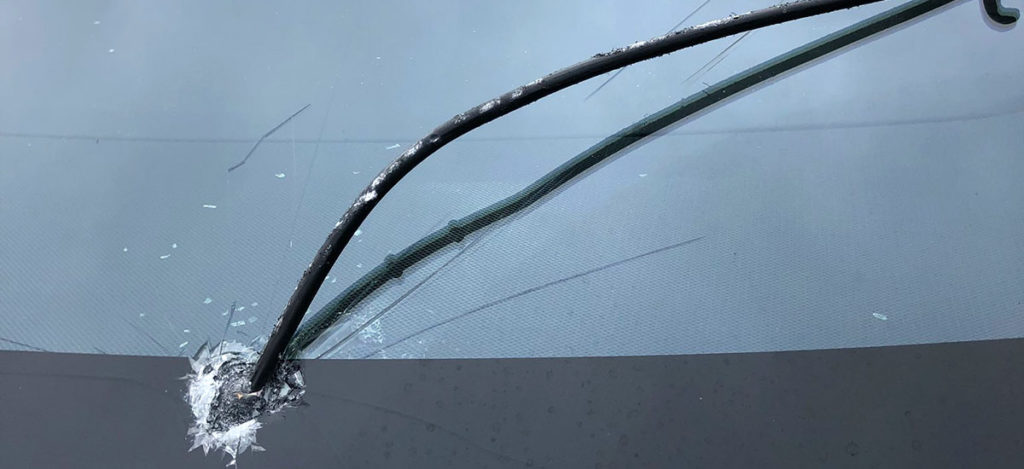 Tesla Model X windshield hit by flying steel bar