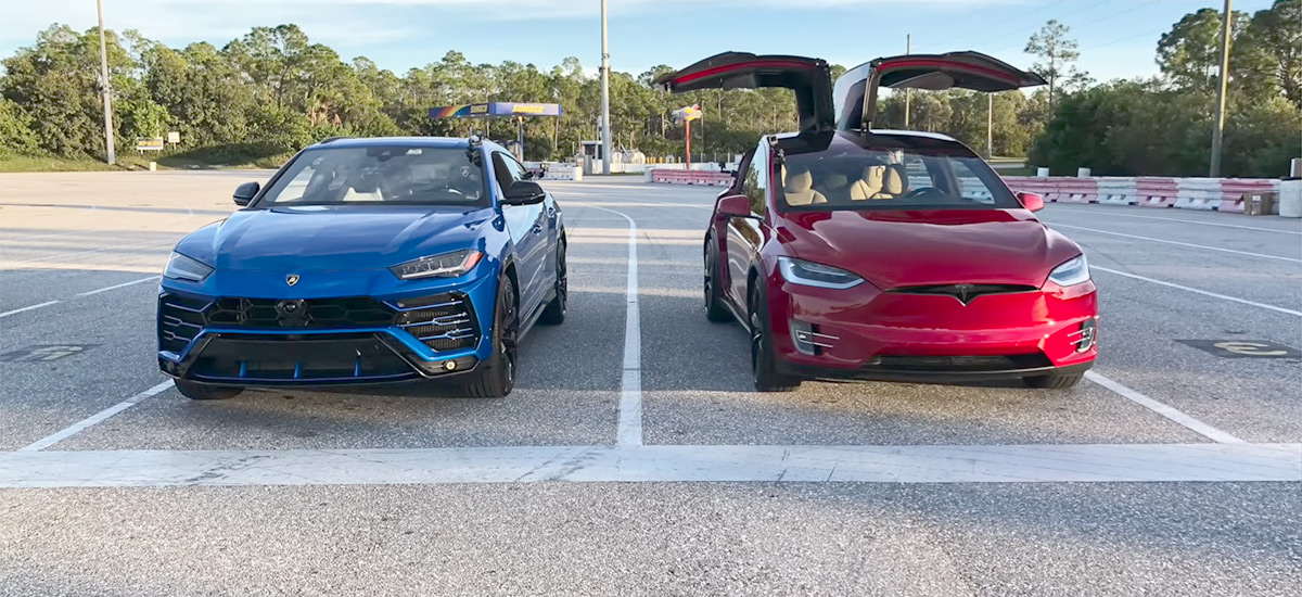 Tesla Model X P100D vs. Lamborghini Urus drag race battle