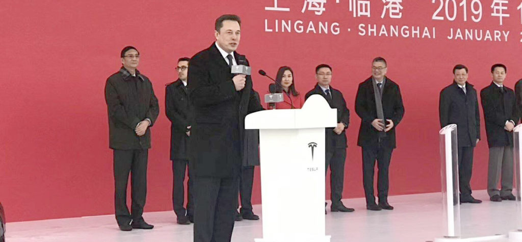 Elon Musk addressing Gigafactory China groundbreaking ceremony