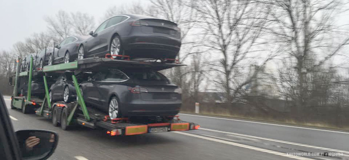 European Tesla Model 3s spotted being transported in Denmark