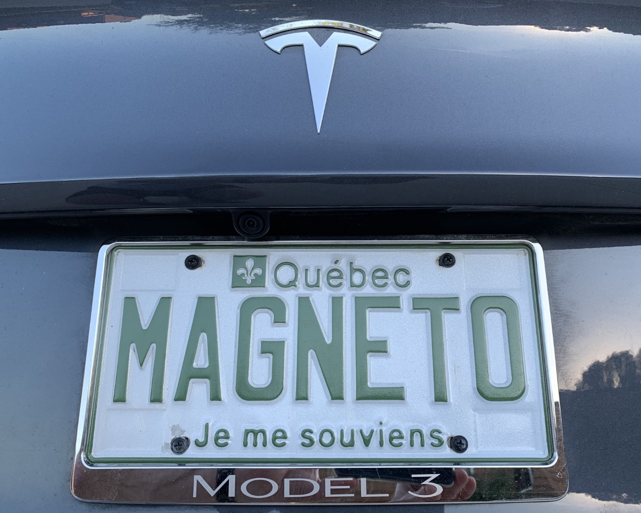 Ian's Tesla Model 3 with the 'MAGNETO' number plate.