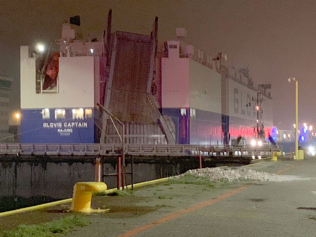 Glovis Captain at Port of Zeebrugge, Belgium, carrying Tesla Model 3 Europe