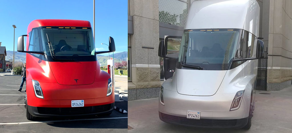 Red and Silver Tesla Semi trucks spotted in video and pictures