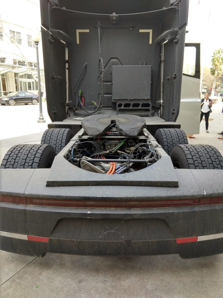 Silver Tesla Semi spotted in Sacramento, CA - full rear view