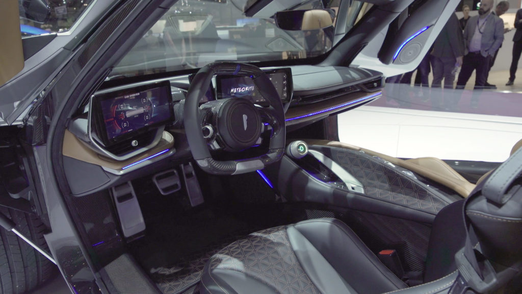 Pininfarina Battista at the 2019 Geneva Motor Show. Cabin Interior Photo.