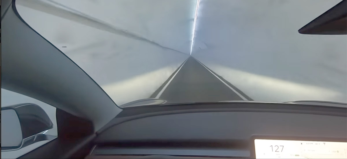 Tesla Model 3 racing through the Boring Company's Tunnel in Hawthorne, CA