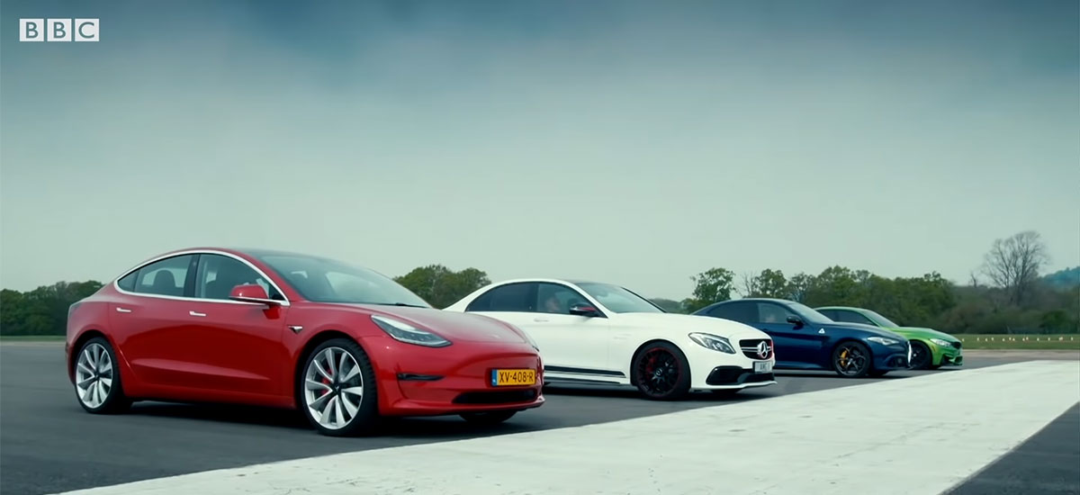 Tesla Model 3 drag race against Mercedes AMG C63 S, BMW M3 & Alfa Giulia QV