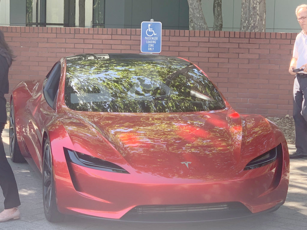Red Tesla Roadster at the 2019 Tesla Shareholder Meeting - Front Profile