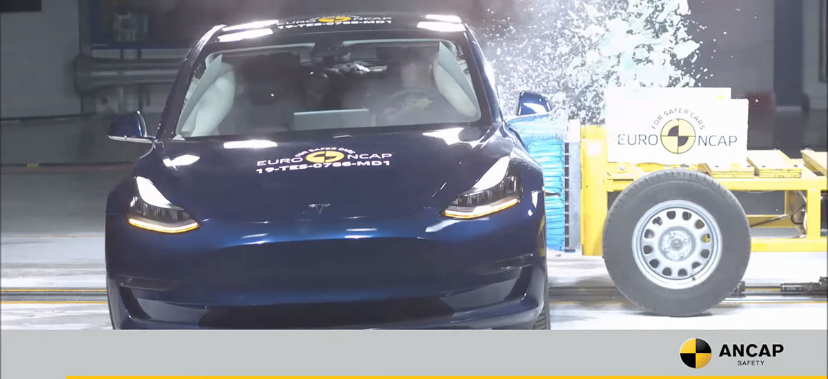 Tesla Model 3 in a side impact crash test by the Australian NCAP, scores perfect 5-stars in overall tests.