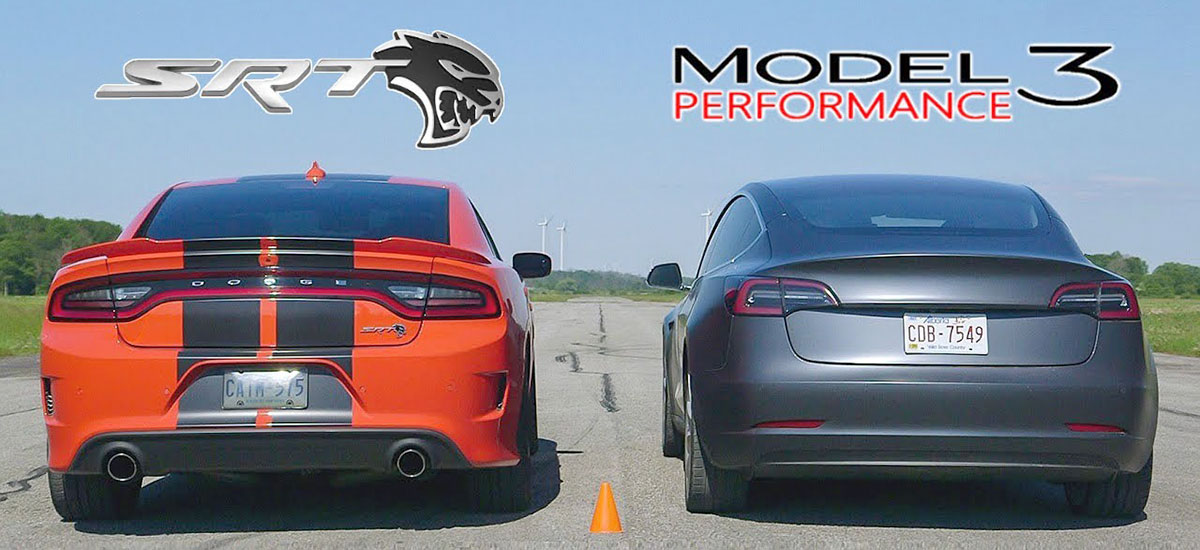 Tesla Model 3 vs. Dodge Charger SRT Hellcat Drag Race