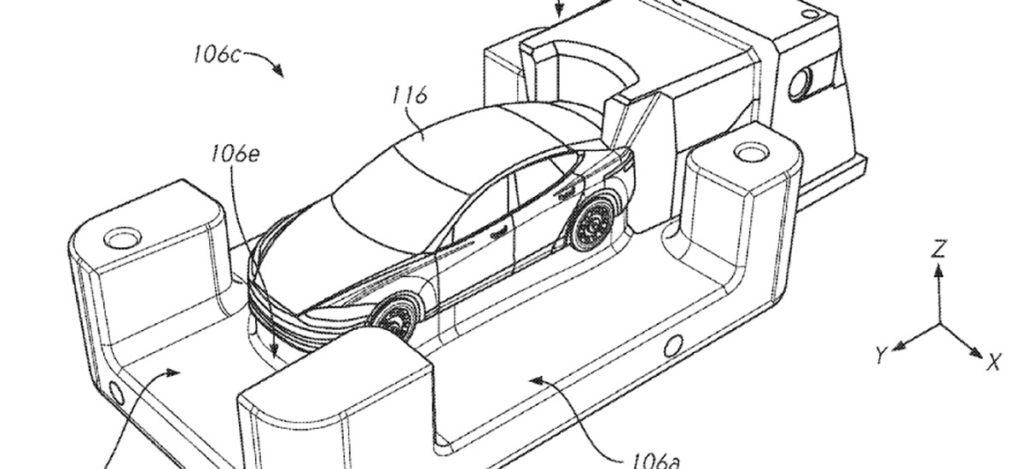 Illustration of the Tesla Multi-directional Unibody Casting Machine. Patent obtained.