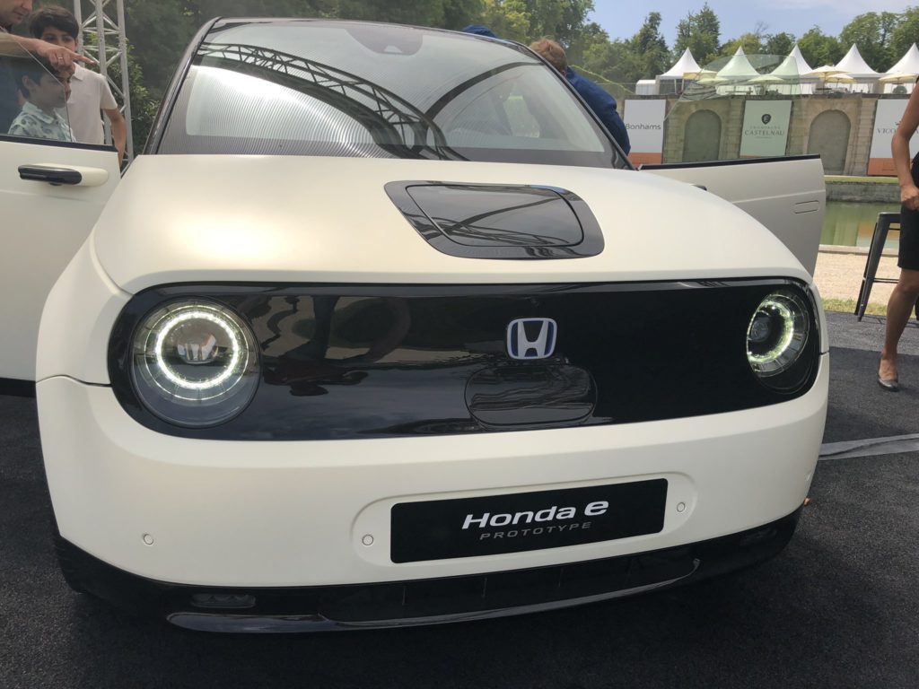 Honda e Prototype showcased in France. Front fascia closeup