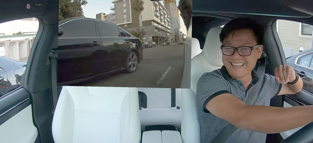 Tesla Model 3 owner smiling at the Toyota Camry driver who challenges him in a street race and gets smoked.