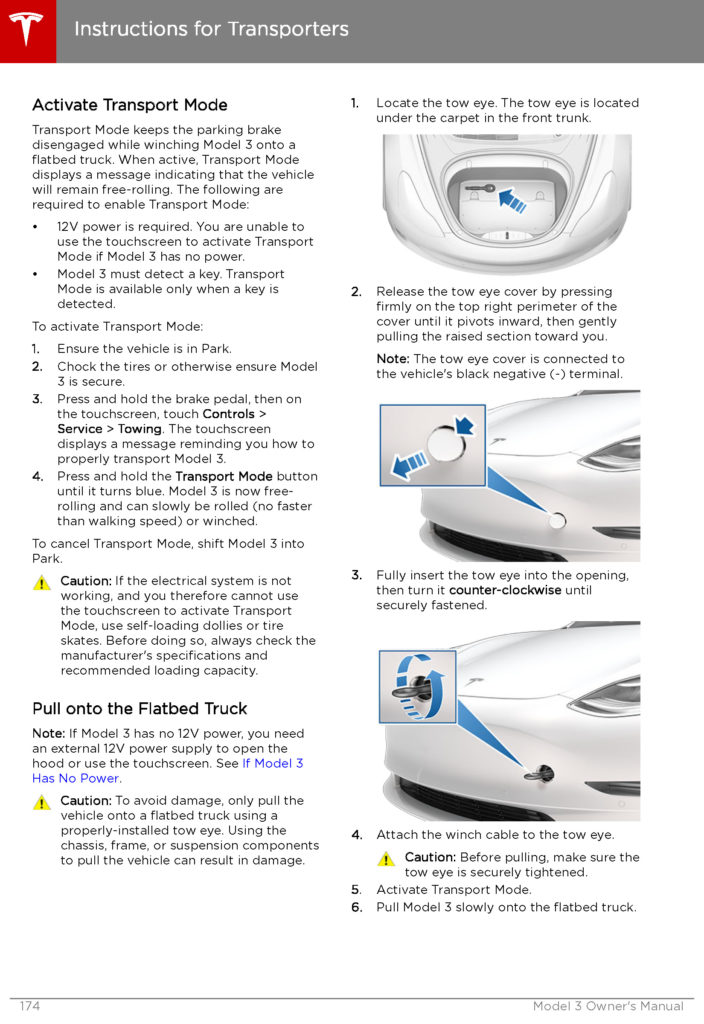 Tesla Model 3: Instructions for Transporters - Page 2. Activate Transport Mode.