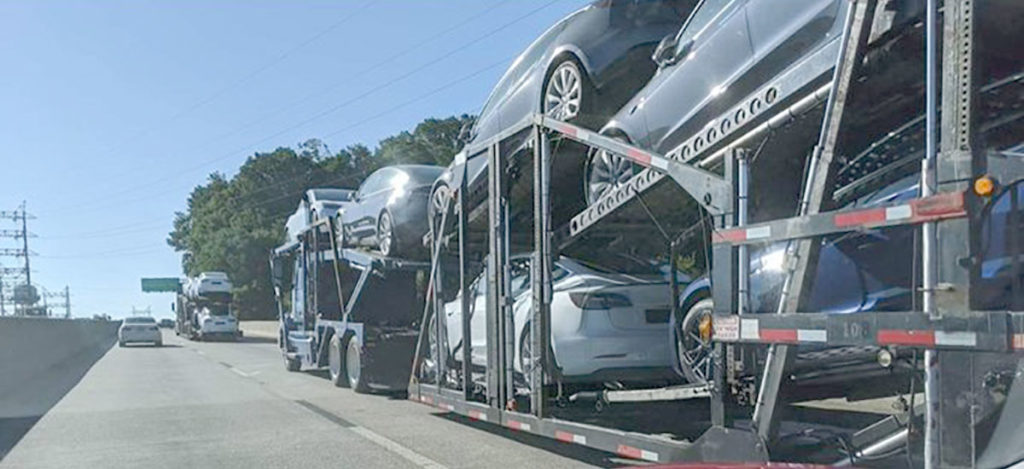 Tesla Model 3s spotted on a car carrier en route to the Port of Philadelphia