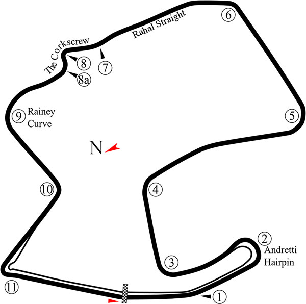 Laguna Seca Raceway track circuit diagram.