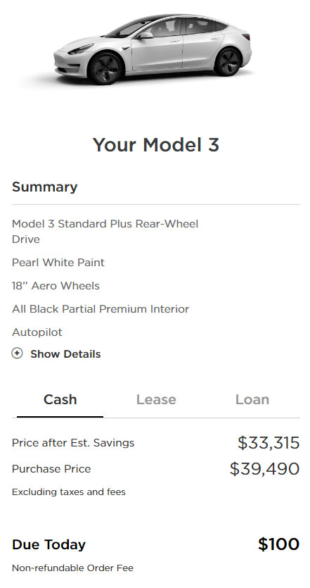 Tesla now charges a $100-Non-Refundable fee for placing an order, previously it was $2,500 fully refundable.