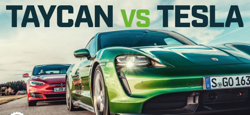 Porsche Taycan vs. Tesla Model S Drag Race by Top Gear.