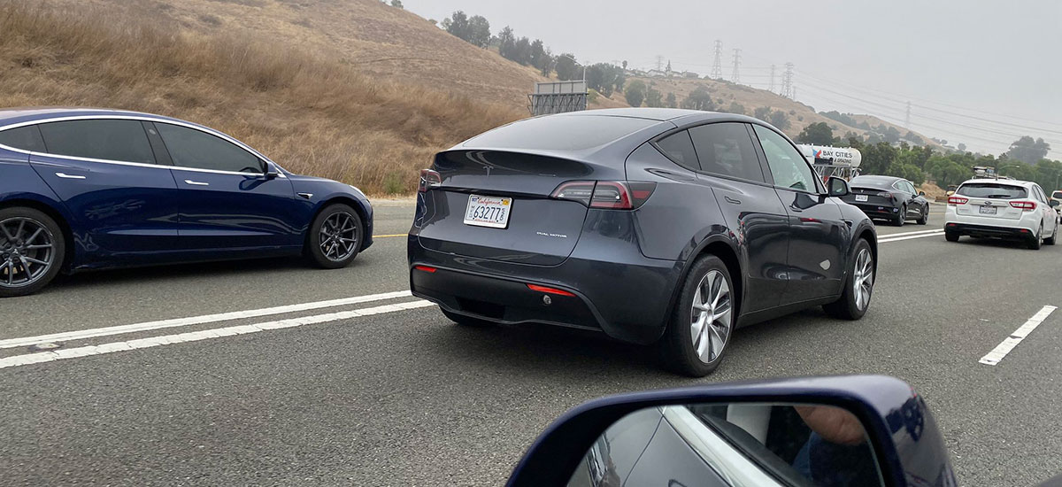 Tesla Model Y prototype spotted on a Californian highway.