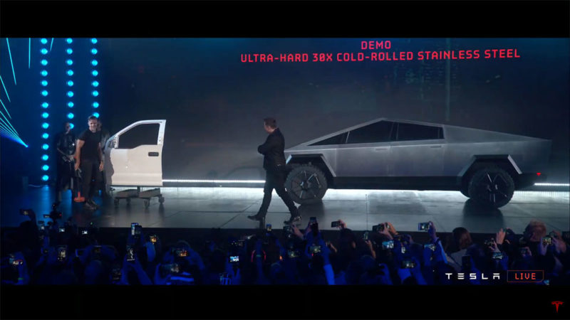 Tesla Cybertruck Ultra-Hard 30x Cold-Rolled Steel body.