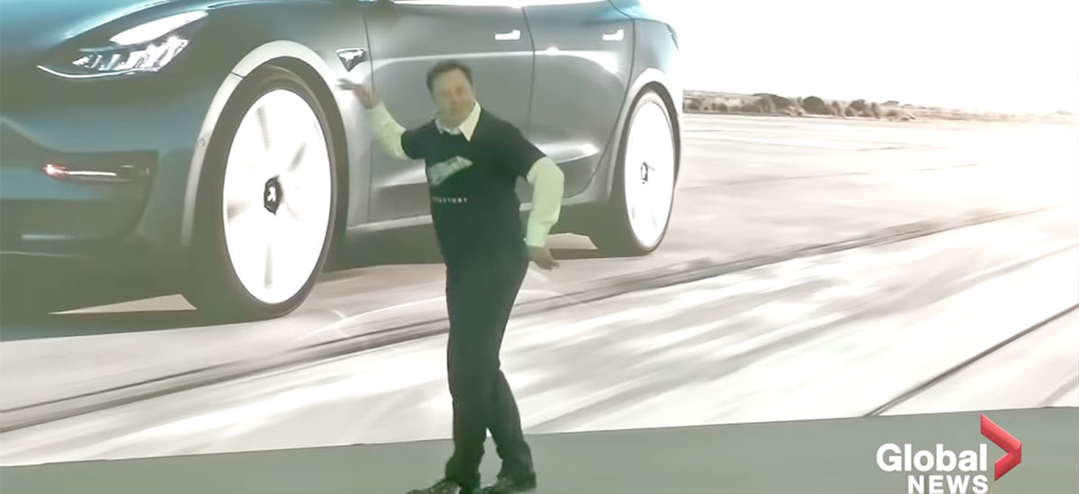 Elon Musk dancing at the Gigafactory 3 China's Model 3 delivery ceremony.