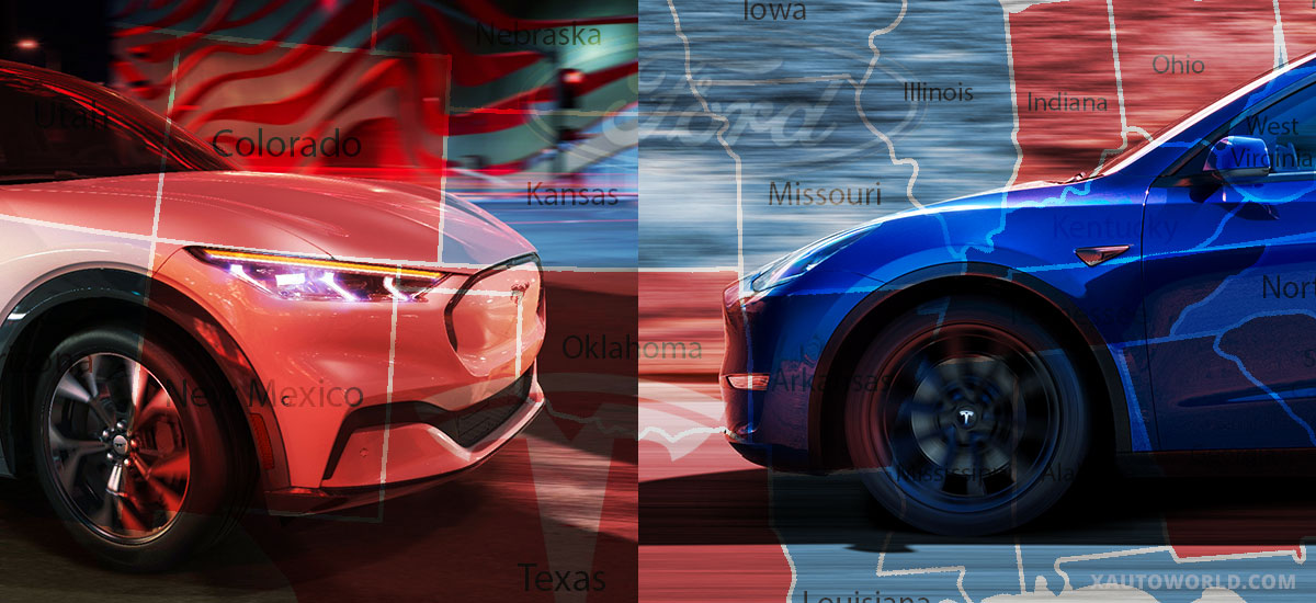 Tesla Model Y vs. Ford Mach-E. Geotagged data shows which state loves which crossover.