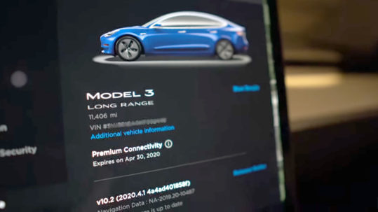 Tesla Software version 2020.4.1 on a Tesla Model 3.