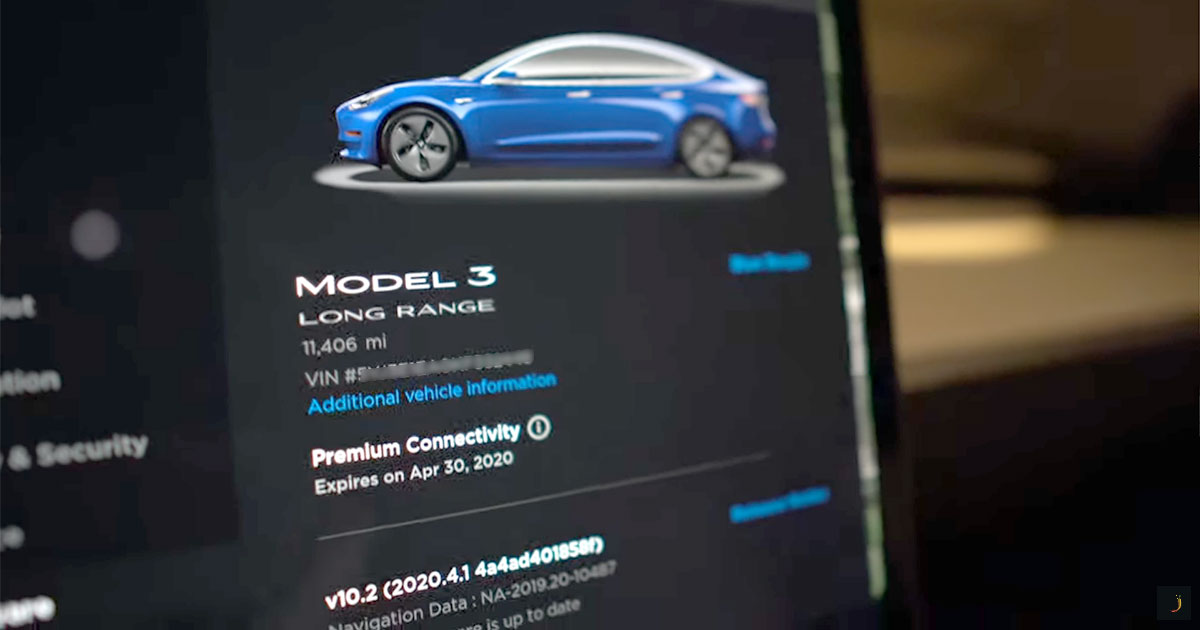 Tesla Software version 2020.4.1 on a Tesla Model 3.